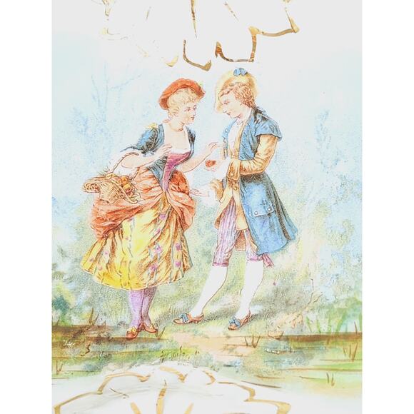 Rococo Style Couple Portrait Articulated Serving Bowl 12" Porcelain 1950-1970 - Picture 3 of 15